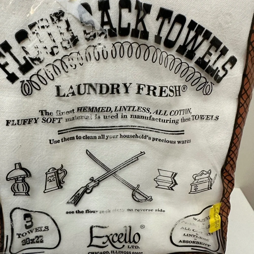 Vtg Excello Ltd Old Fashioned Flour Sack Towels 38x22 White Cotton 3-Pack